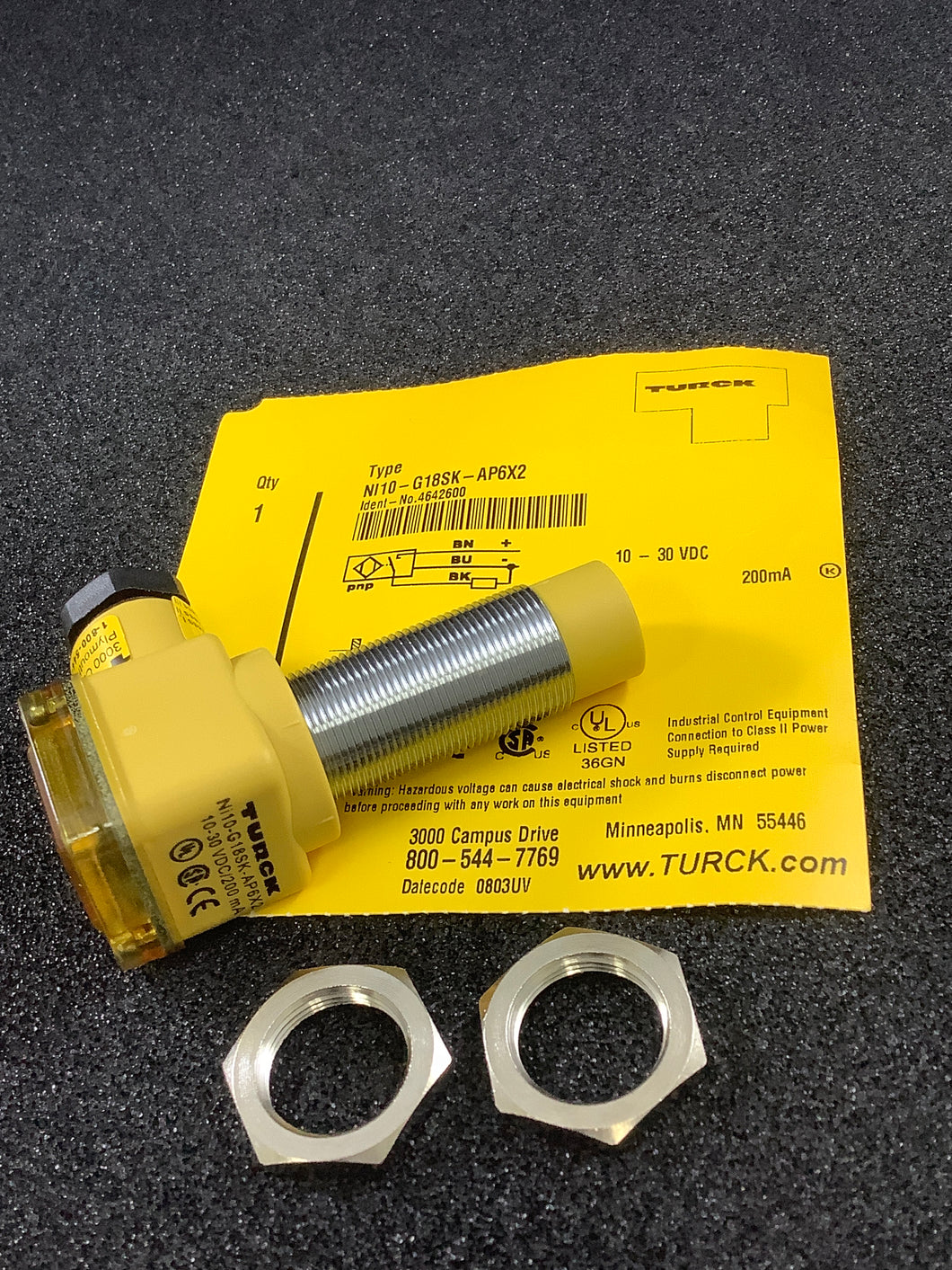 NI10-G18SK-AP6X2 - TURCK - Proximity Sensor, M18 x 1, 10 to 30 VDC, 200 mA (Max.), 1000 Hz, Brass