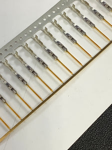 16-02-0077 -C - MOLEX - CONN PIN 24-30AWG CRIMP GOLD, Chain Form, 100 contacts per package. Quantity Shown Available = 100 Packs.