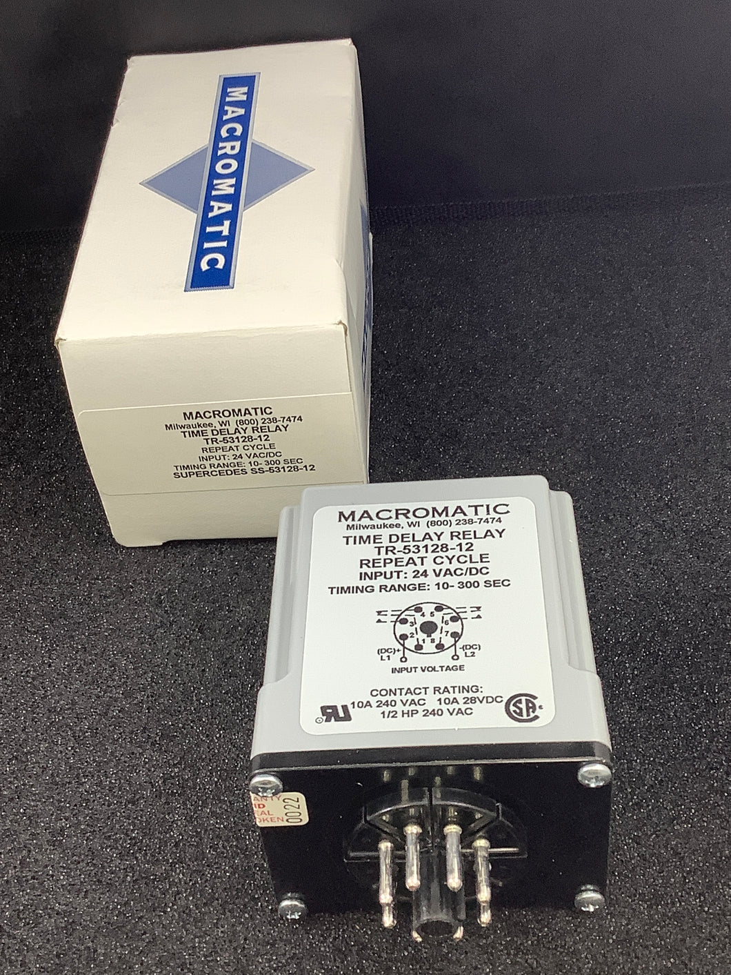 TR53128-12 - MACROMATIC - 10-300 SEC REPEAT CYCLE DELAY RELAY 24VAC/DC