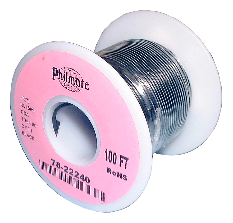 Black 22 AWG Stranded Hook-Up Wire 100Ft UL1007 300V, 78-22240