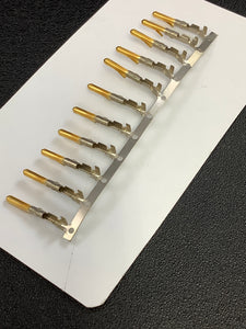 61116-6 -25 - AMP - CONN PIN 18-24AWG CRIMP GOLD, Chain Form, 25 contacts per package. Quantity Shown Available = 25 Packs.
