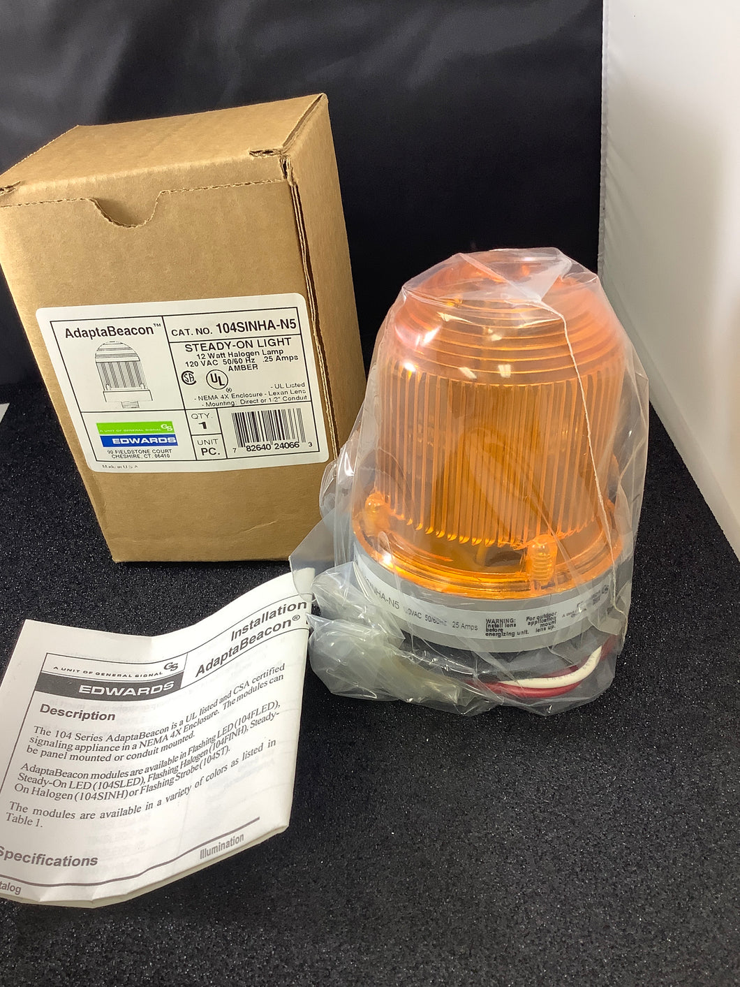 104SINHA-N5 - EDWARDS - AMBER Steady-On Halogen Beacons, 120VAC