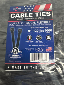 8" 120lb UV Black Ties 1000 PACK - MB8-120BLK-M - Mayhew Steel Products Inc.
