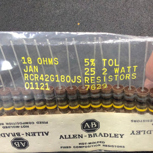 RCR42G180JS - ALLEN-BRADLEY - CARBON COMP. RESISTOR, 18 Ohm, 2 Watt 5% Military Grade-25 pack