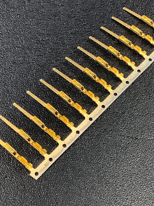 66555-2 -25 - AMP - CONN PIN 24-28AWG CRIMP GOLD, Chain Form, 25 contacts per package. Quantity Shown Available = 25 Packs.