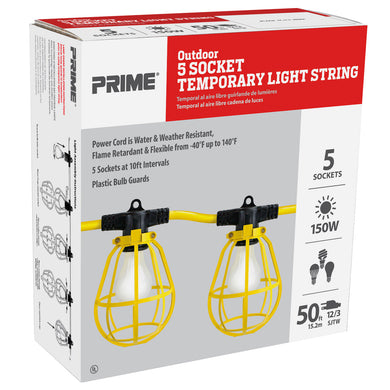 50ft 12/3 SJTW Yellow 5-Bulb Light String w/Plastic Cages, LSUG2830