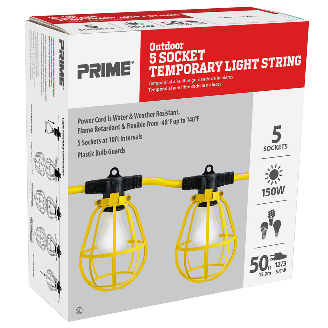 50ft 12/3 SJTW Yellow 5-Bulb Light String w/Plastic Cages, LSUG2830