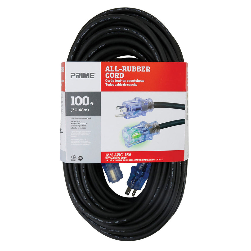 100ft 12/3 SJOOW All-Rubber Outdoor Extension Cord, SEEC732835