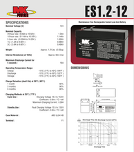 Load image into Gallery viewer, ES1.2-12 - MK BATTERY - 12V 1.2 AH  Sealed Lead Acid Battery Tab=.187
