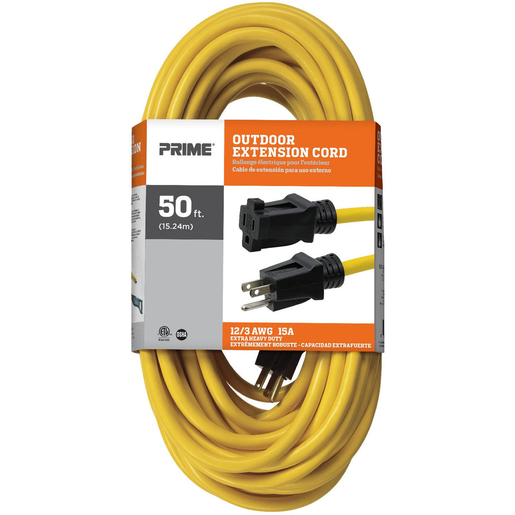 EC500830 - PRIME Wire & Cable - 50ft 12/3 SJTW Yellow Outdoor Extension Cord