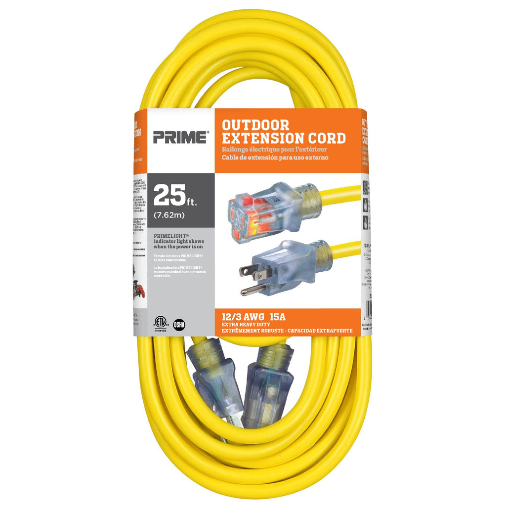 25ft 12/3 SJTW Yellow Extension Cord w/Primelight®, EC511825