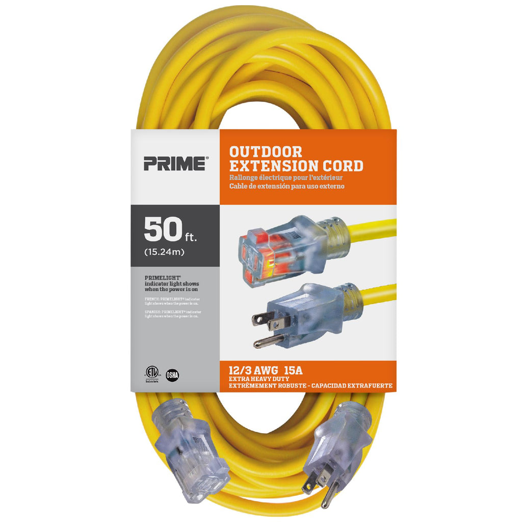 50ft 12/3 SJTW Yellow Extension Cord w/Primelight®, EC511830