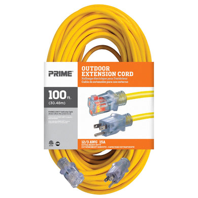 Ext. Cord 100ft. 12/3 SJTW Yellow Cord w/Primelight, EC511835