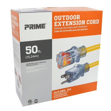 50ft 10/3 SJTW Yellow Outdoor Extension Cord w/Primelight®, EC511930