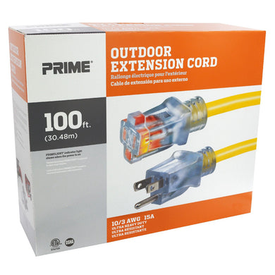 100ft 10/3 SJTW Yellow Outdoor Extension Cord w/Primelight®, EC511935