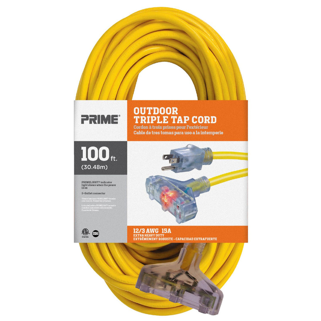 100ft 12/3 SJTW Yellow Extension Cord w/Primelight®, EC611835