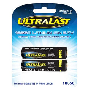 18650 LITHIUM ION  3.7V  2600MAH  2 PACK, UL1865-26-2P