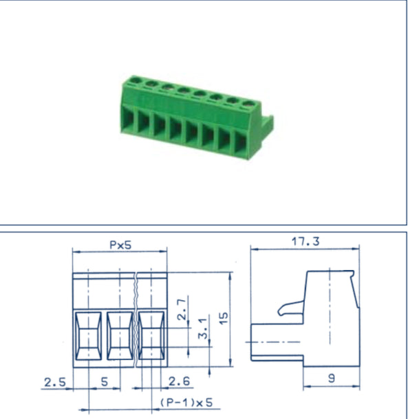 Pluggable PC Board Terminal Block R/A 2 pole 5.0mm, 11207.1