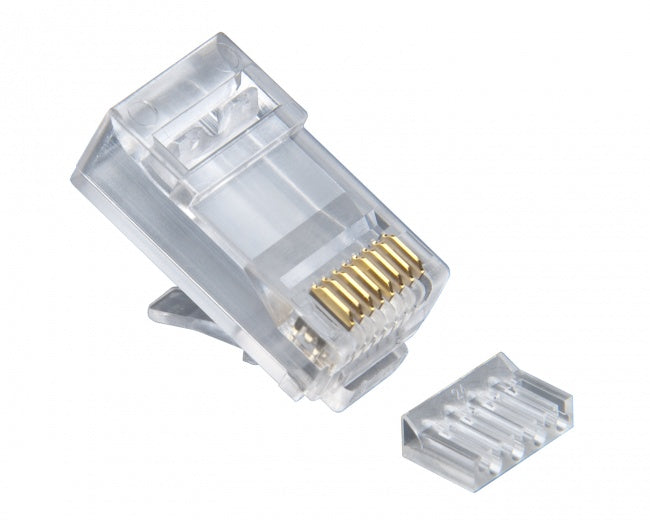 RJ45 (8P8C) Cat6 2pc Round-Solid 3-Prong w/Liner 100/Jar, 106188J