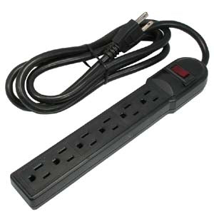 BLACK 6Ft 6 Outlet Surge Protector Power Strip Plastic, 215002BK