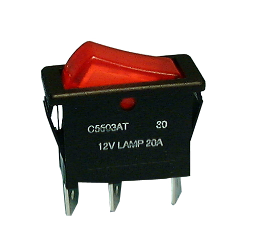 Lighted Rocker, SPST 15A @125V, Lamp 12V, Red, 30-550