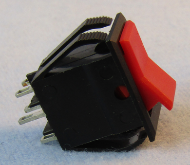 Min Rocker DPDT 8A @125V On-On  Red Actuator, 30-654