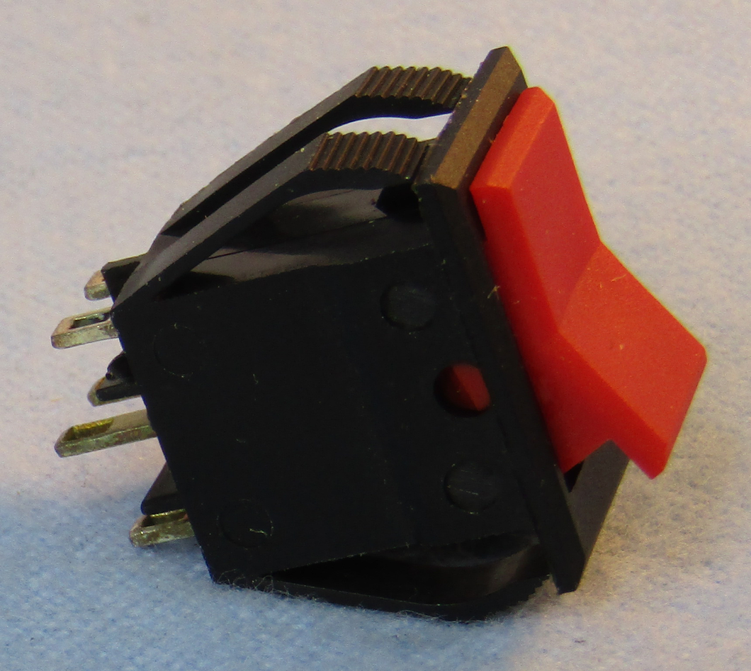 Min Rocker DPDT 8A @125V On-Off-On  Red Actuator, 30-656