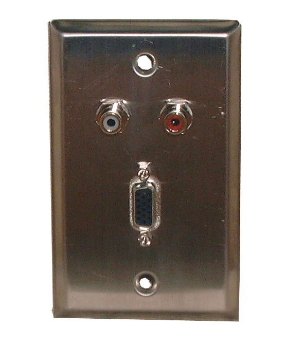 Stainless Steel Wall Plate VGA + (2) RCA Feed-Thru Jack, 75-1096