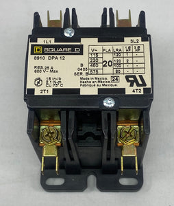 8910DPA12V09, SQUARE D Contactor 240Vac, 2 Pole 20 Amp