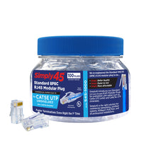 Load image into Gallery viewer, Standard Cat5e UTP RJ45 Modular Plugs, Blue Tint - 100pcs/Jar
