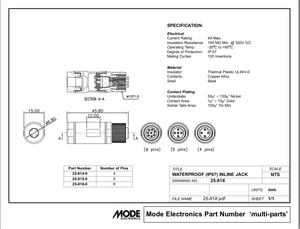 25-818-1 - M12 , 8 Position, WATERPROOF (IP67) INLINE JACK